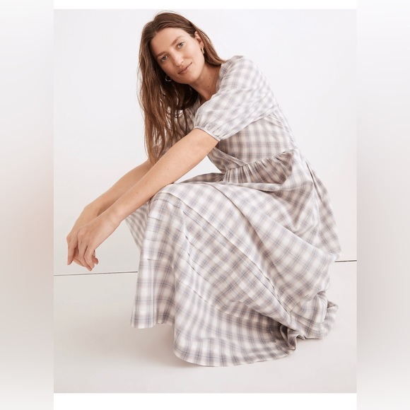 Madewell Marianna Puffed Sleeved Midi Dress in plaid - Picture 3 of 9